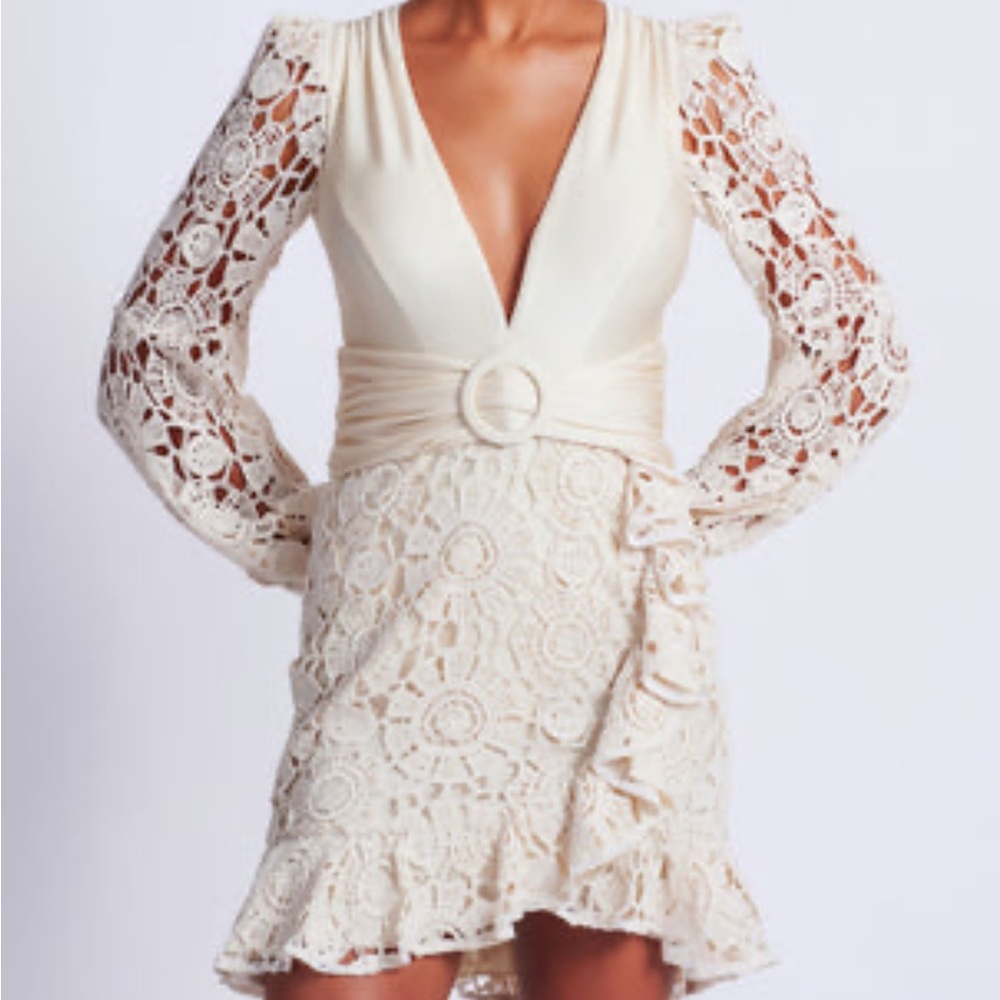 PatBO Plunge Crochet Mini Dress